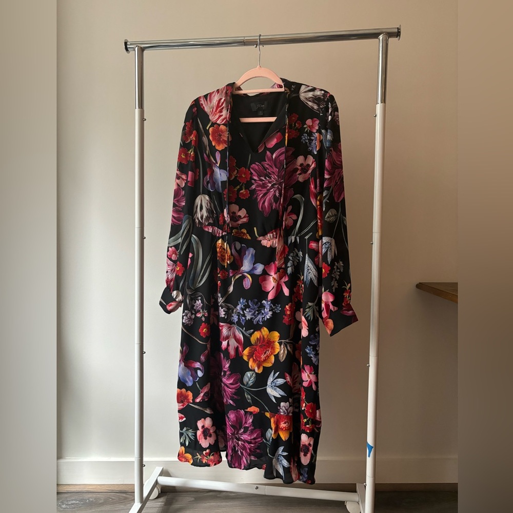 J.Crew - Tie-Neck Midnight Dutch Floral Dress  - Size 14